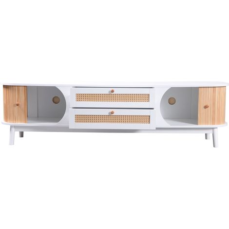 Mobile TV con ante e cassetti in MDF bianco effetto legno e rattan 170 x 39,5 x 46 cm MODENUIT (1/5)