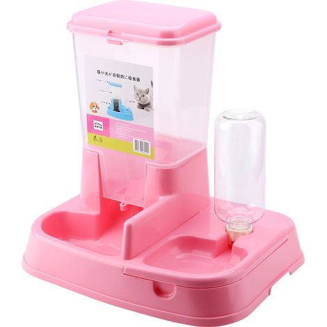 Distributeur automatique de croquettes et d'eau amovible pour chats et chiens (rose) (1/5)