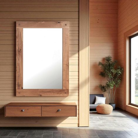 Miroir mural en bois naturel avec cadre épais - 110 cm FJORD (1/2)