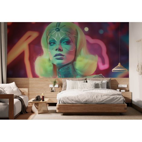 Papier Peint Néon Retro Futuriste - Impératrice Galactique - 150 x 250 cm (1/2)