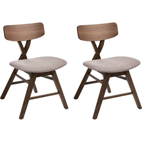 Conjunto de 2 sillas de comedor asiento tapizado en poliéster acolchado respaldo y estructura de madera de caucho comedor marrón y gris pardo Leland