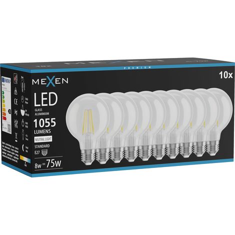Mexen Vintis 10x Ampoule filament LED E27, G80, 8W, Neutre - 4000K, 1055 lm, clair - L155-E27-0840-00x10 (1/5)