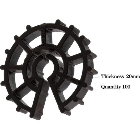 Lot de 100 Cales d'armatures pour Fer à Béton de Ø6 à Ø12, Enrobage Epaisseur 20 mm, pour Fixation Verticale, Dalle Armé Ferraillage, Accessoire de Coffrage à Clipser, Plastique, Noir (1/5)