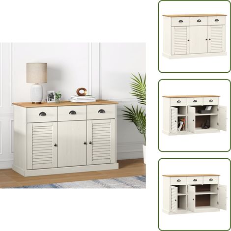 Credenza per soggiorno - vidaXL Credenza Cassetti VIGO 113x40x75 cm Legno Massello Pino Bianco - Credenza con scomparti