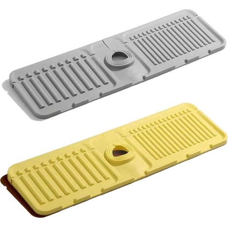 2 pièces Tapis de robinet pour évier de cuisine, protection anti-éclaboussures en silicone, séchage rapide, avec porte-éponge intégré (1/5)