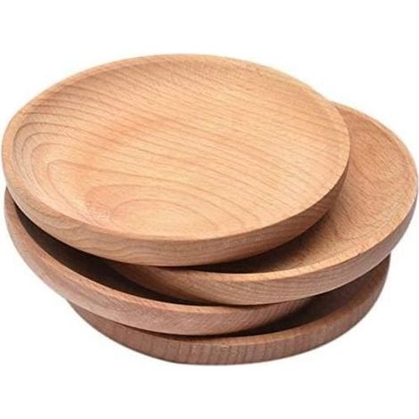 rundes Tablett aus massivem Buchenholz mit glatter Oberfläche, ideal für Snacks, Obst, Desserts und als Tischdekoration (1/5)
