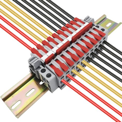 Bornier Electrique, Kit de Bornier de Rail DIN, 10 pcs Bornier (rouge), Avec Bande de Repérage, Bande de Connexion (2/3/4/5 Pin) et Module Fixe (1/5)