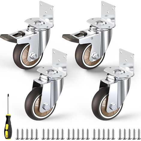 4 Jeux de Roulettes Pour Meubles de 75MM avec Plaque de Montage en L (1/5)