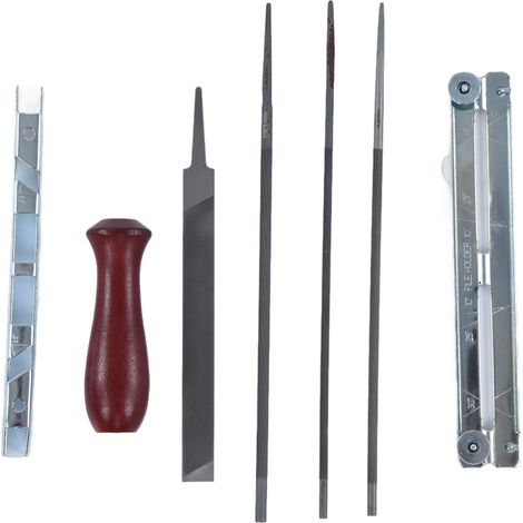 Lot de 8 outils affûtage scie à chaîne lime acier alliage avec jauge profondeur manche sac rangement (1/5)