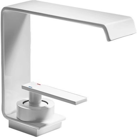 Robinet mitigeur moderne et élégant à trou unique , eau chaude et eau froide , adapté au lavabo de la salle de bain , blanc (1/5)