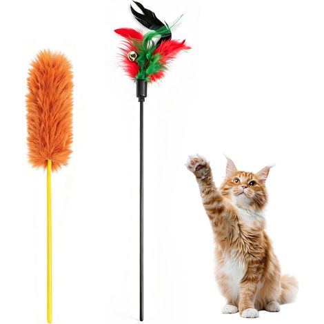 2pcs Jouets Canne à Pêche pour Chat avec Plumes (1/5)