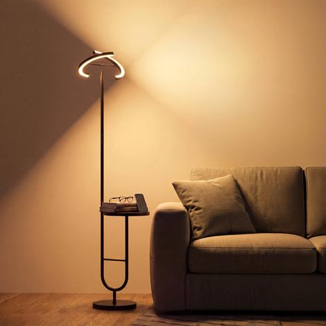 Lampadaire sur Pied Salon, Lampe LED sur Pied 36W Dimmable avec Tablette, Télécommande et Commande Tactile, Lampadaire Chambre Noir, 4 Températures de Couleur, Tête Orientable 360° MF19 (1/5)