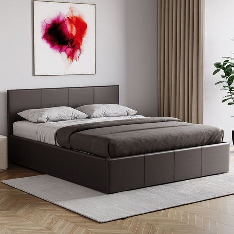 Lisbon 5ft King Size Faux Leather Ottoman Bed Frame, 150 x 200 cm, Brown