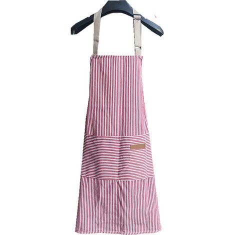 Zweiteilige Küchenschürze mit verstellbaren Taschen für Damen und Herren, rot gestreift (1/5)