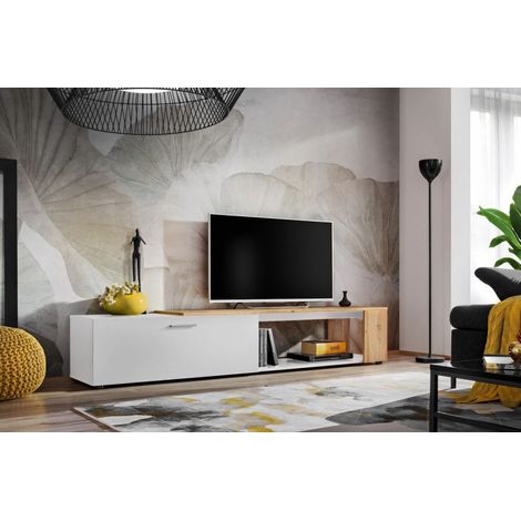 Meuble TV "Maze II" - Blanc/Beige - L 200 x H 39 X P 40 cm - Livraison gratuite
