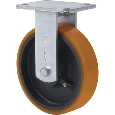 RUEDAS ALEX rueda fija  17slr200-hub hierro-poliur.naranja eje bolas (1/3)