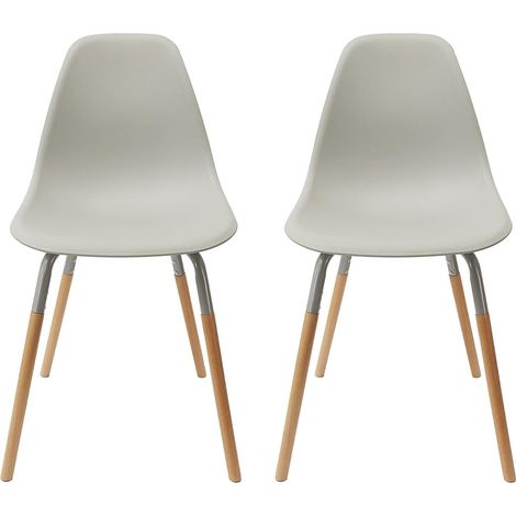 FLUK - Lot de 2 Chaises Polypropylène Gris et Bois (1/5)
