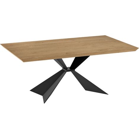 Stark Tavolo Fisso Rettangolare 200x100 cm con Top in Impiallacciato Rovere Naturale e Gambe in Metallo Nero - Arredo Moderno (1/4)