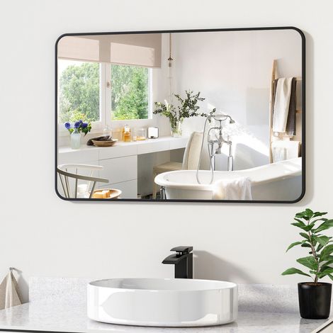 Wandspiegel 120x70cm Spiegel mit Schwarz Metallrahmen, Badspiegel HD Glas Kosmetikspiegel Rechteckiger Metall Rahmen Spiegel für Badezimmer Wohnzimmer Waschräume Schlafzimmer (1/5)