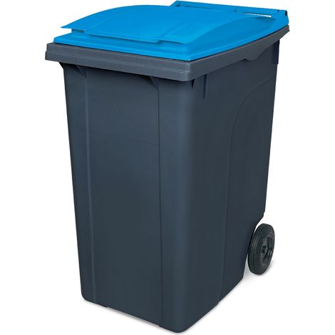 BRB Müllbehälter, Inhalt 360 Liter, grau mit farbigem Deckel, HxBxT 1090x620x860 mm, Gewicht 18 kg (grau/blau)