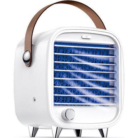 Climatiseur Portable Ventilateur Climatisation USB, Mini Refroidisseur Mobile D'air Personnel, 4 en 1 Air Cooler Humidificateur Fan, Vitesse Réglable Lumière LED pour Bureau Maison