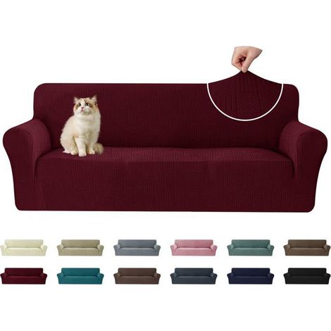 1 Housse Canapé 3 Places, Extensible, Polyester, Antidérapante, Protection Animaux, Salon