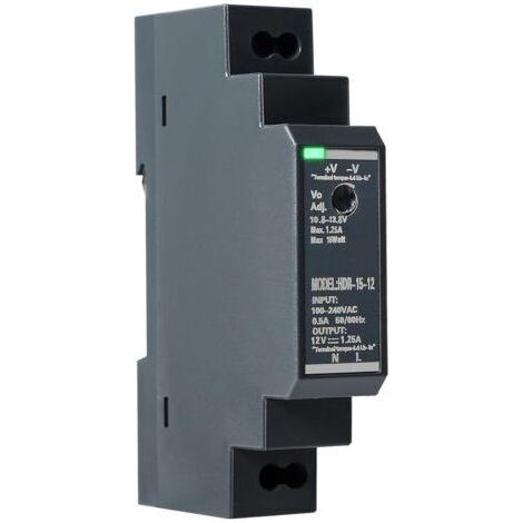 Alimentation sur rail DIN, AC vers DC, 15 W, 12 V / 1,25 A, transformateur d’alimentation à découpage, entrée AC 100–240 V, sortie DC 12 V (1/4)
