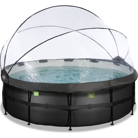 EXIT Black Leather Pool ø427x122cm mit Sandfilterpumpe und Abdeckung und Wärmepumpe - schwarz
