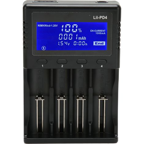 Chargeur de Batterie Intelligent 4 Emplacements Écran LCD Universel pour 26650 20700 18650 18350 17670 17500 110‑240V Prise US (1/5)