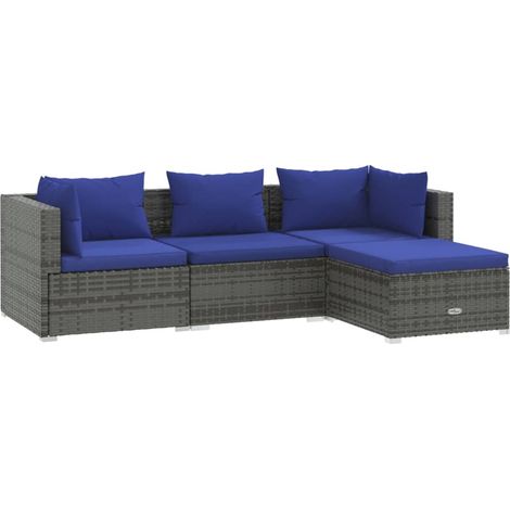 Muebles de jardín muebles de exterior juego de muebles de 4 piezas con cojines de resina tejida gris 020016180 (1/5)