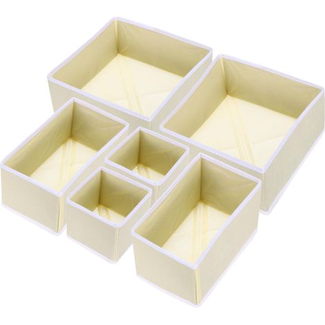 Boîte de rangement pliable 6 cases tissu - Organisation chaussettes, sous-vêtements, écharpes - Tiroir, dressing, rangement maison - Couleur beige (1/5)