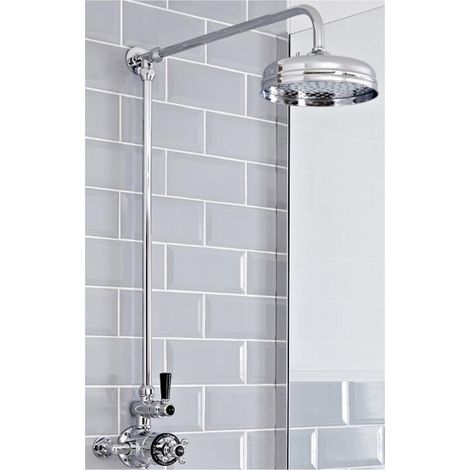 Milano Elizabeth Grand Rigid Riser with 1 Outlet Twin Exposed Thermostatic Mixer Shower Valve and Round Rainfall Shower Head - Chrome & Black (1/5)