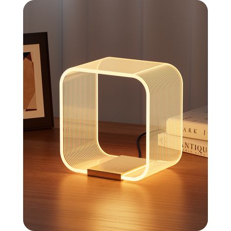 EDISHINE LED Tischlampe, Moderne Nachttischlampe mit Versteckter Lichtquelle & Lasergravur, Acryl & Aluminium, 3000K, 4W Dekolampe für Schlafzimmer, Wohnzimmer, Gold (1/5)