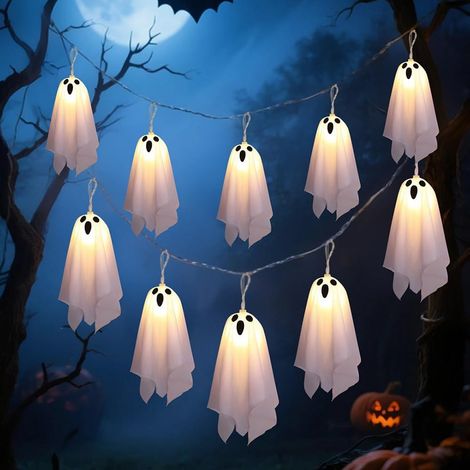 Guirlande fantôme d'Halloween avec 8 effets d'ambiance, idéale pour les fêtes, la décoration effrayante, l'encadrement de cheminée et l'auvent (1/5)