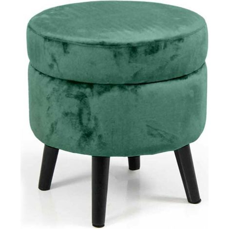 Pouf Contenitore Sgabello Cassapanca Poggiapiedi in Tessuto Velluto Verde 37x40 (1/3)