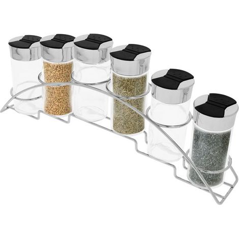 Set de 6 Bocaux - CHEFFINGER - 90ml - Support Inox - Rangement Epices - Design Contemporain (1/5)