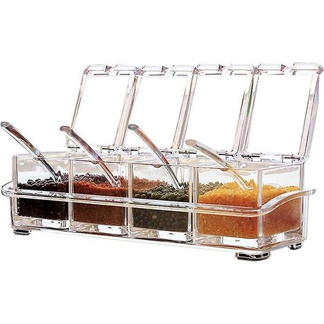 Boîte à épices, récipient de rangement transparent pour épices, pots à condiments (1/4)