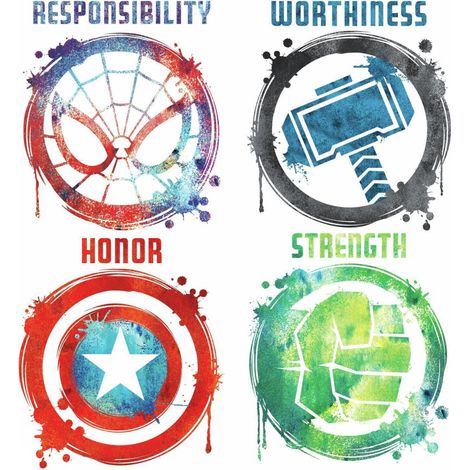 Stickers Avengers repositionnables 4 Logo des Super-héros en dessin Marvel 92,7CM X 21,9CM (1/3)