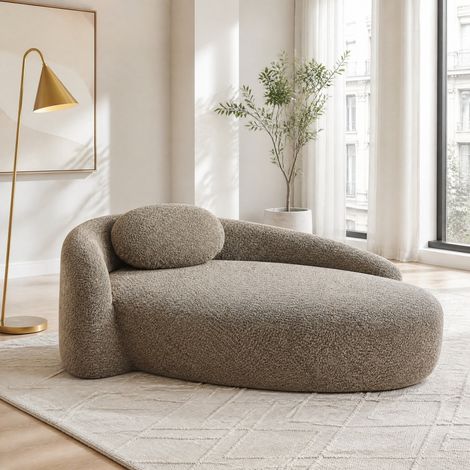 Divano 1 posto in teddyfleece, design arrotondato, 170 x 96 x 62 cm, marrone HAVRYA (1/5)