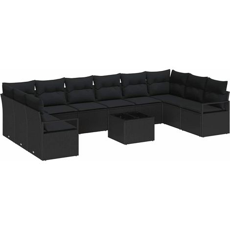 Maison Exclusive - Sofa Set mit Kissen 11 pcs Schwarz Poly Rattan