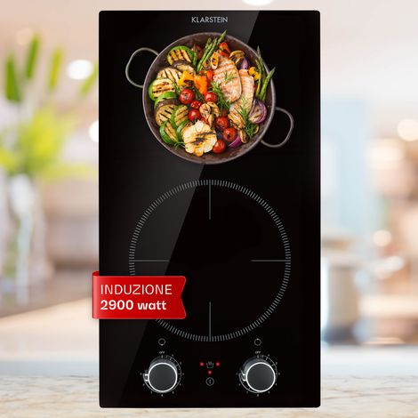 Klarstein Kochheld Piano Cottura a Induzione Doppio 2900W Manopola Vetro nero