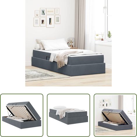 Lit avec mécanisme de levage - Lit avec rangement et matelas Gris foncé 90 x 190 cm Velours (1/5)