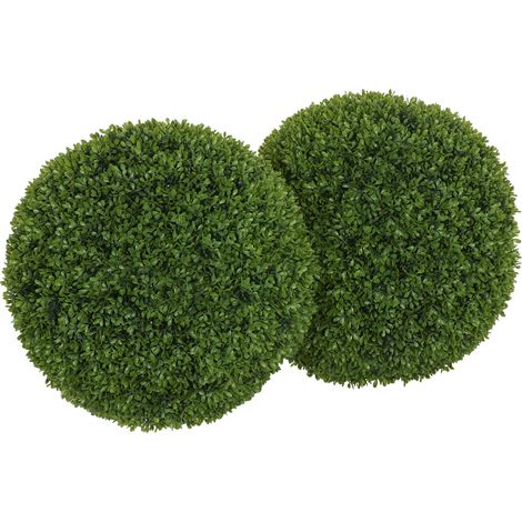 HOMCOM Set di 2 Piante Artificiali di Bosso Ø40 cm per Interni ed Esterni Verde