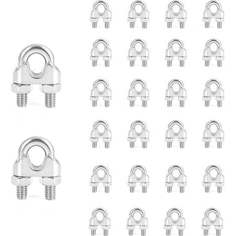 Lot de 24 Serre Cable Acier M3 U Boulon Clip de Câble en acier inoxydable 304 pour Corde à linge,Câble Métallique en Acier de 3 mm Corde (1/5)