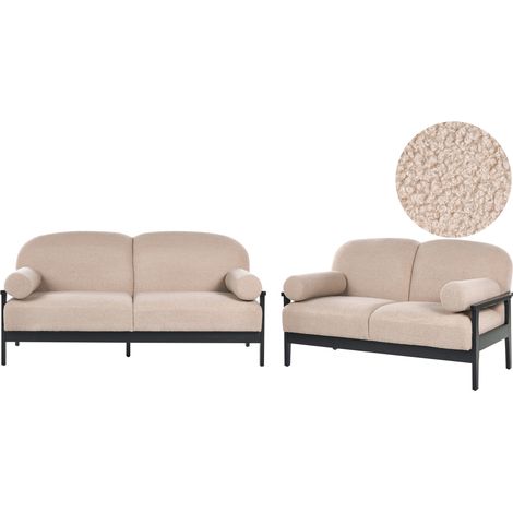 Conjunto de sala de estar sofá 2 plazas sofá 3 plazas tapizados patas de madera estilo tradicional bouclé beige Pilarne (1/5)