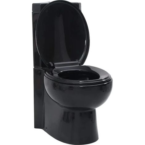 WC d'angle en céramique noire, adapté à une utilisation en salle de bains. (1/5)