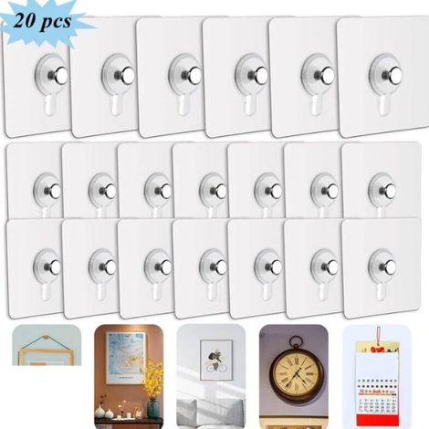 Lot de 20 cintres adhésifs sans perçage, crochets de fixation de cadre adhésifs pour suspendre des cadres photo, décoration murale, sans trou (1/5)