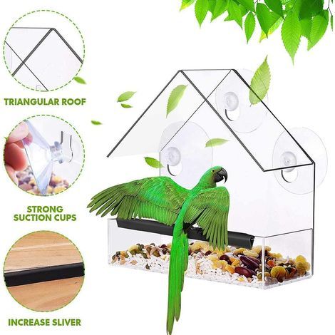 Vogelfutterhaus mit verschiebbarem Saugnapf, aus transparentem Acrylglas, für Samen und Nüsse, für Fenster im Haus und Garten (1/5)