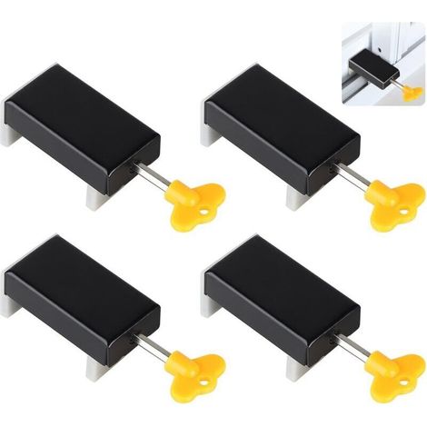 4 Pcs Fenêtre Coulissante Fermeture Serrure de Fenêtre Réglable Serrures de Fenêtre Coulissante Serrure de Sécurité pour Enfants avec Clé Arrêt de Fenêtre Coulissante Noir
