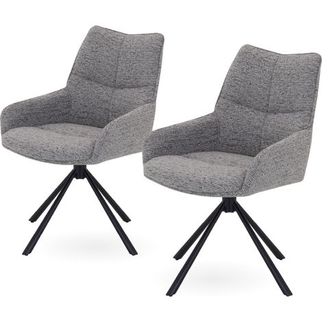 Conjunto de 2 sillas de comedor RAINER giratorias 360, tapizadas en tejido gris, estructura de metal negro - MOG CASA (1/5)